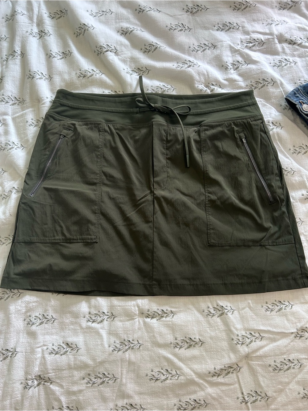 Athleta Olive Green Drawstring Utility Mini Skirt
